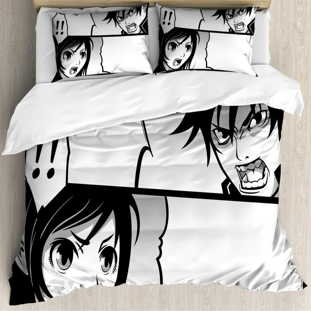 Japanese Manga Three-piece Quilt Cover Digital Printing Bedding Set Fighting Scene Bed Cover