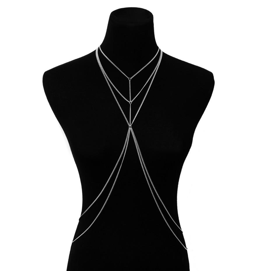 IngeSight.Z Simple Style Chain Necklace Belly Body Chain Fashion Sexy Copper Sequins Body Chain Jewelry for Women Beach Party