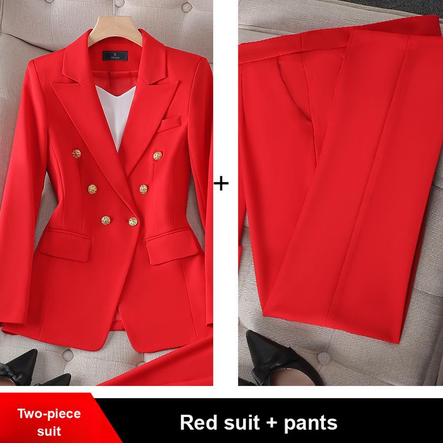 New Pink Red Long Sleeve Blazer Jacket Set Women's Pants & Mini Skirt Outfit Elegant