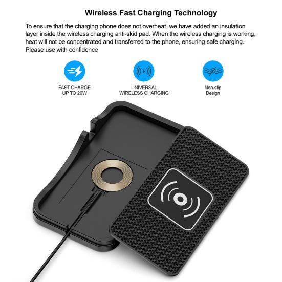 Wireless Phone Charger Car Charging Pad with Non-Slip Base IPX5 Waterproof Universal 20W Phone Cordless Charging Mat