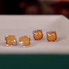 Exquisite S925 Sterling Silver Old Amber Wax Bread Block Ring Stud Earrings