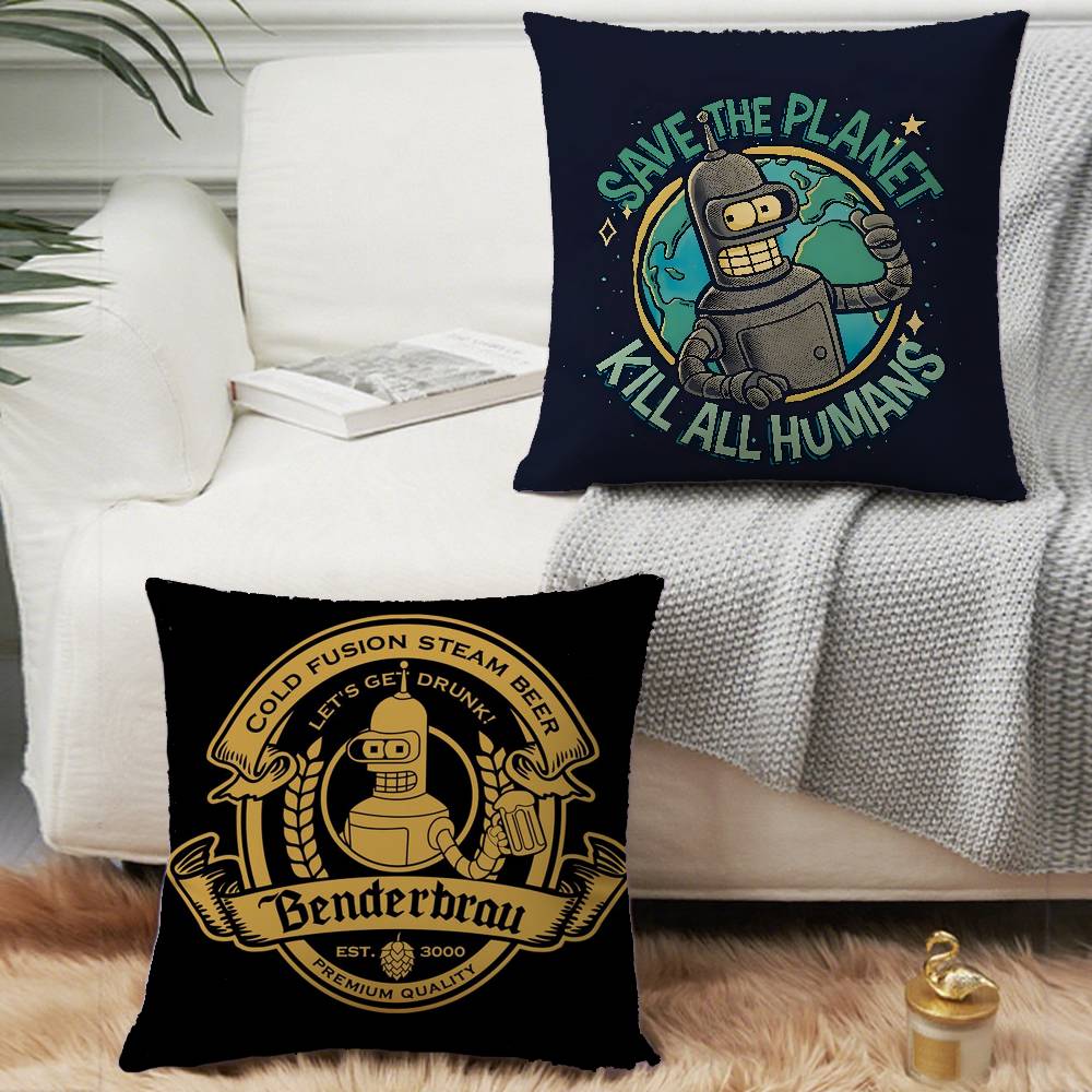 Anime F-Futurama B-Bender Pillow Case Sofa Decorative Home Double-sided Print Plush Square Throw Pillow Cushion Decor Cover