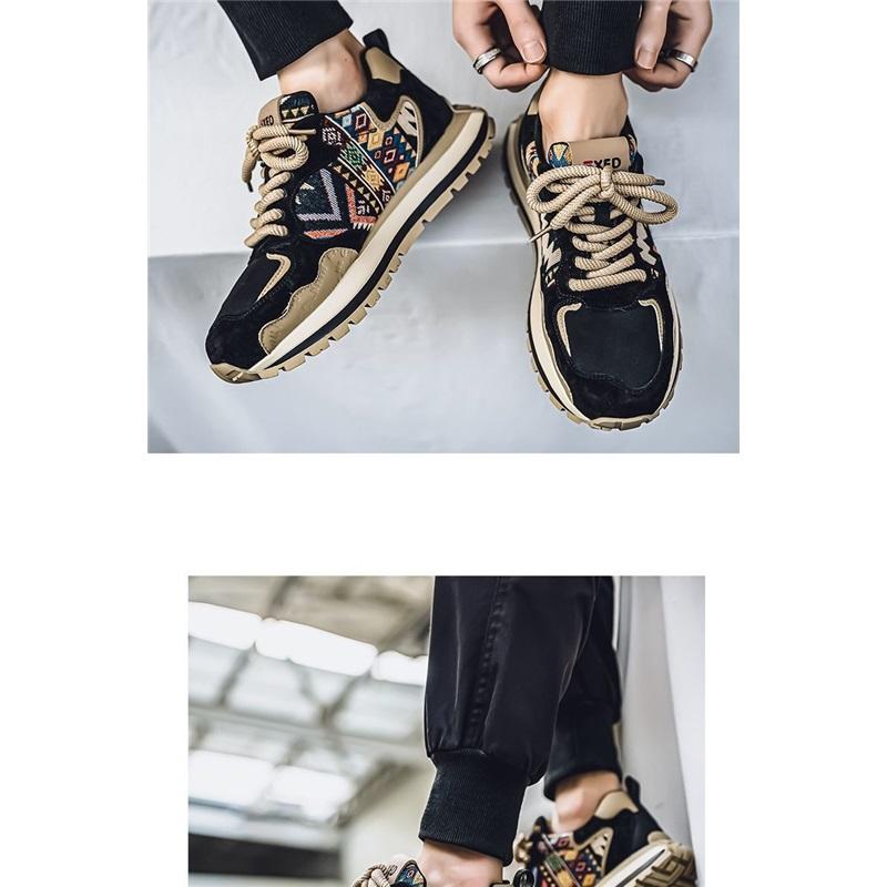 Men's Ethnic Pattern Retro Chunky Sneakers Casual Lace Up Outdoor Walking Shoes