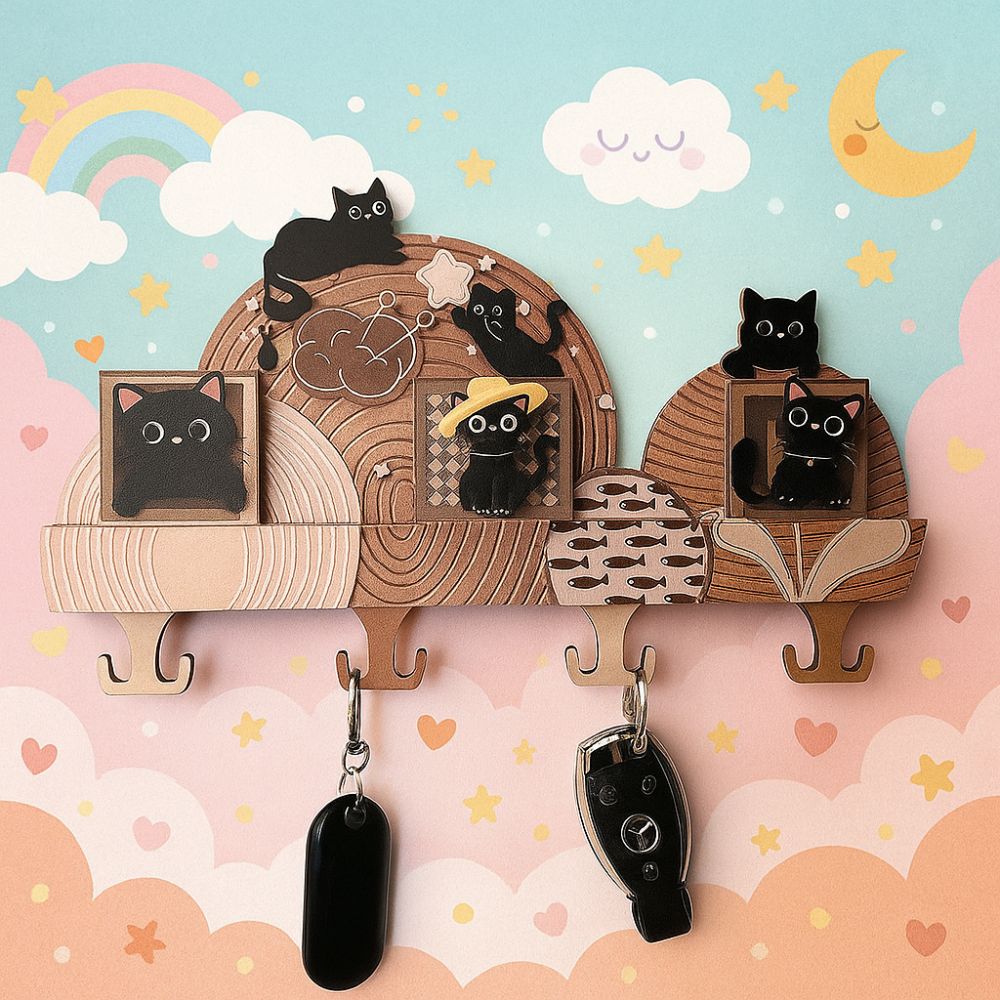 Cat Wall Mounted Key Holder No Punching Required Originality Entryway Hooks Cartoon Practical Entrance Storage Rack Porch