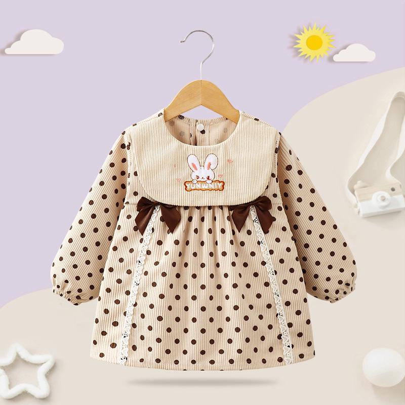 Waterproof Corduroy Smock Bib for Girls - Autumn/Winter Stylish Reversible Design