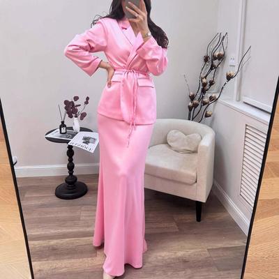 2025 Autumn Amazon New European and American Cross-border Women's Clothing Temperament Commuter Workplace Blazer Satin Dress Set
