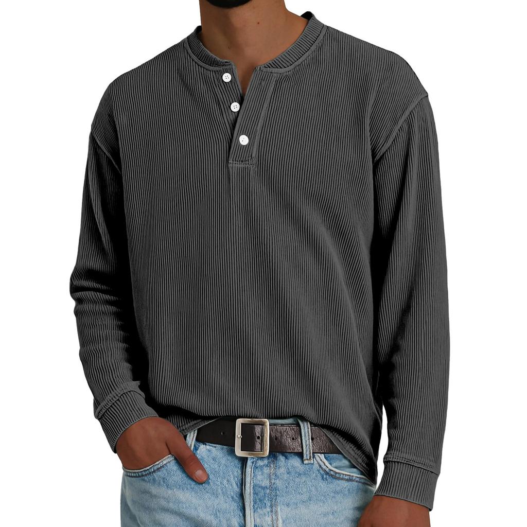 Pánský kordurový svetr s knoflíky a límcem, volného střihu, s dlouhým rukávem