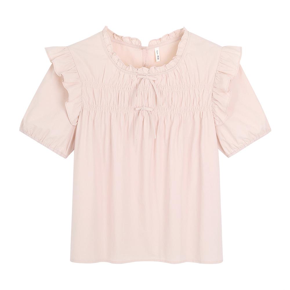 

Plus Size Lace Flutter Sleeve Top - Summer Slim Fit 1XL (for 120-140 jin) розовый