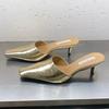 Square Toe Slippers Women High Heels Kitten Sandals Shoes Mules Fashion Summer 2025 New Leather Dress Pumps Casual Sandalias
