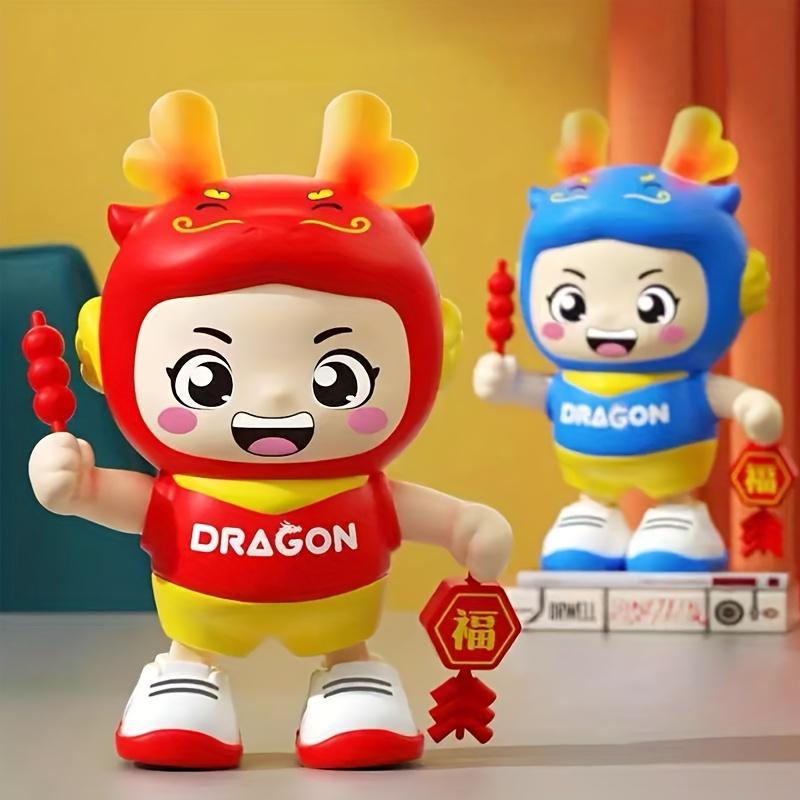 Animated Dragon Toy with Light & Music, Chinese Zodiac Mascot, Festival Decoration, Kids Party Prop, Red/Blue