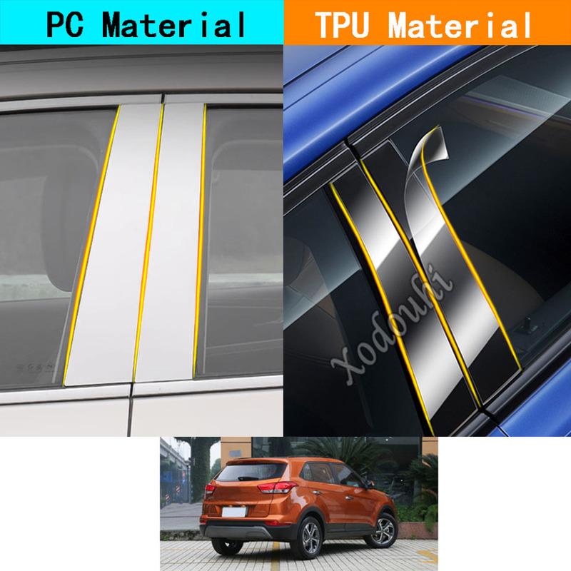 Car TPU/Glossy Mirror Pillar Post Cover Door Trim Window Molding Sticker 8pcs For Hyundai IX25 2014 2015 2016 2017 2018