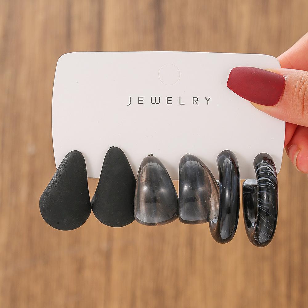 Fashion Earrings Versatile Premium French Smudge Color Niche Resin Earrings Set Irregular Square Earrings