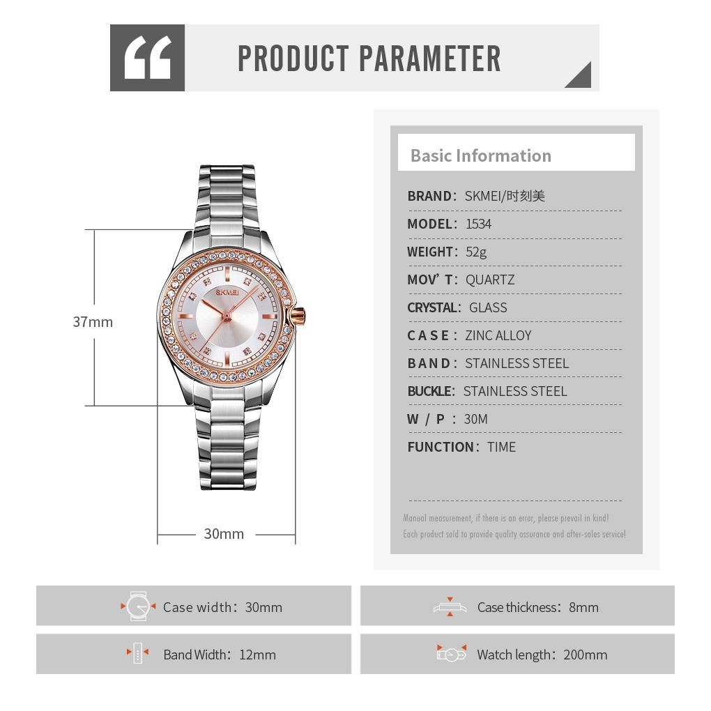 SKMEI 1534 Quartz Watch Innovative Diamond Wristwatches Lady Watches Waterproof Stainless Steel Strap Reloj Mujer Fashion Women