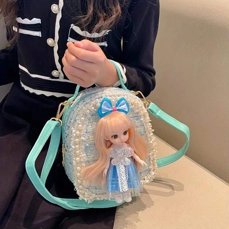 Girls Backpacks Cute Princess Backpack with Doll Crossbody Bag for Kids Toddler Preschool Bookbags Elementary School Bags