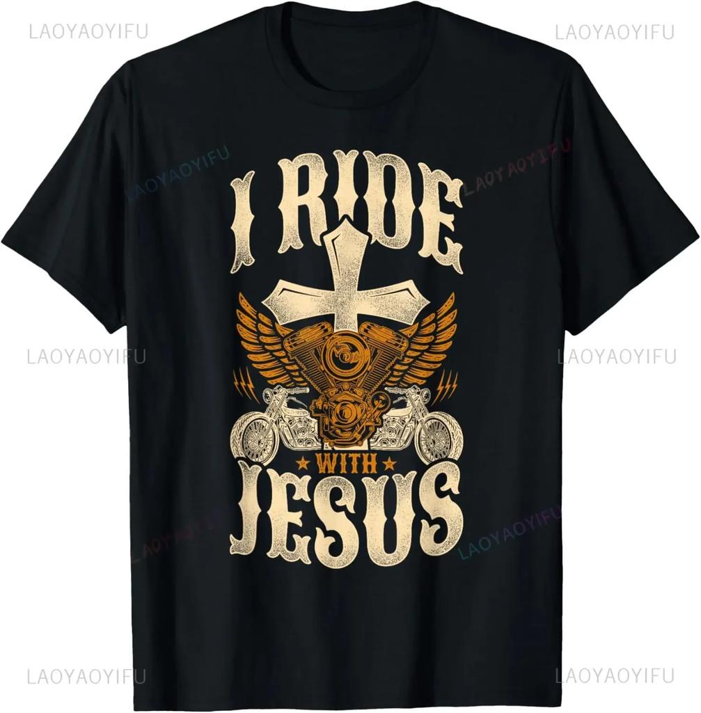 2025 new model Follow Jesus He Is The Way Christian Motorcycle Gospel r T-Shirt Graph T Shirts Mens Clothing Customizable Ropa H