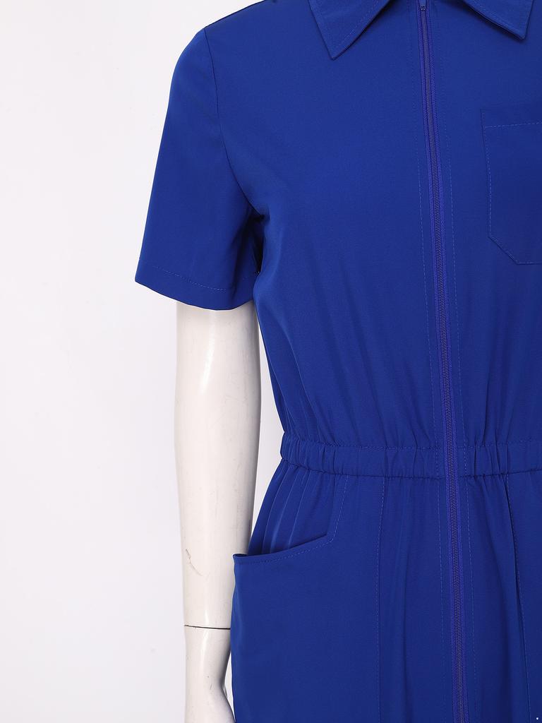 Damen Kurzarm Chirurgenanzug Mehrere Taschen Reißverschluss vorne Elastische Taille Jogginghose Medizinische Uniform