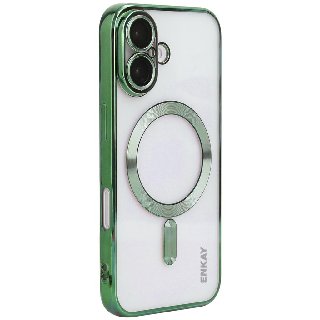 ENKAY HAT PRINCE For iPhone 16 Magnetic Clear Case Shockproof TPU Phone Cover with Lens Film