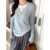 Light Blue Splicing Fake Two-piece Neck Sweater Women's Spring Contrasting Color Age-reducing Long-sleeved Top Bottoming Shirt