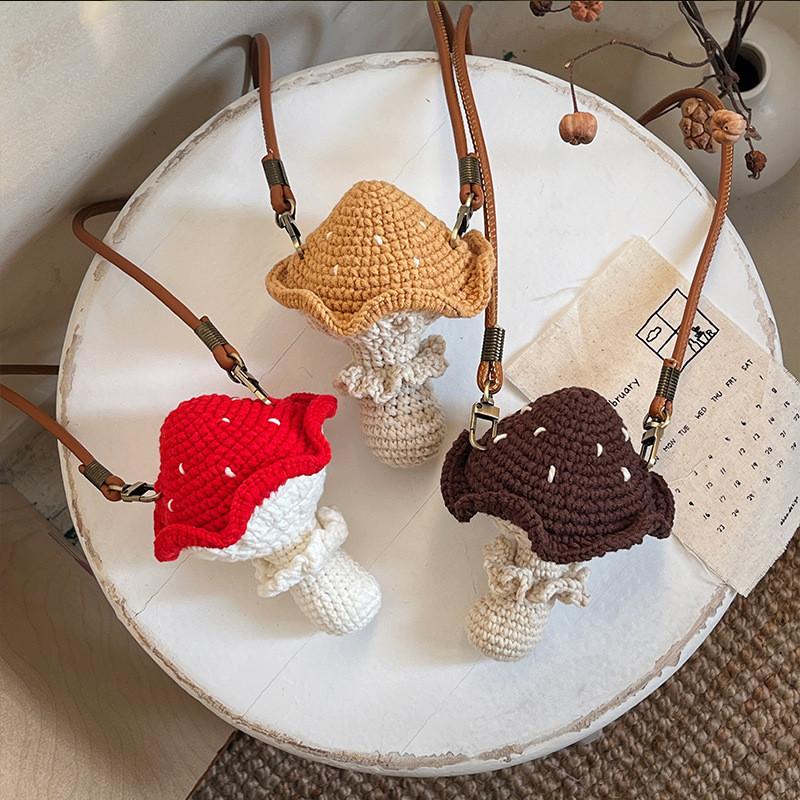 Whimsical Design Mushroom Childrens Bag Cozy Knitted Fabric Ideal Kids For