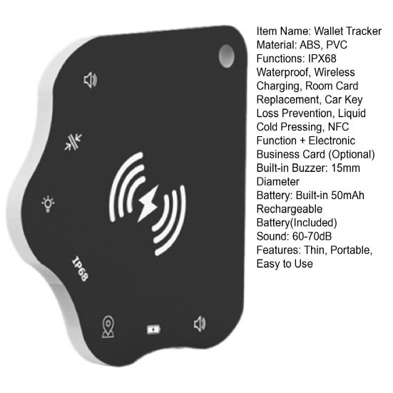 Smart Wallet Tracker Card IP68 Waterproof Ultra-Thin GPS Item Finder Locator Wireless Rechargeable Luggage