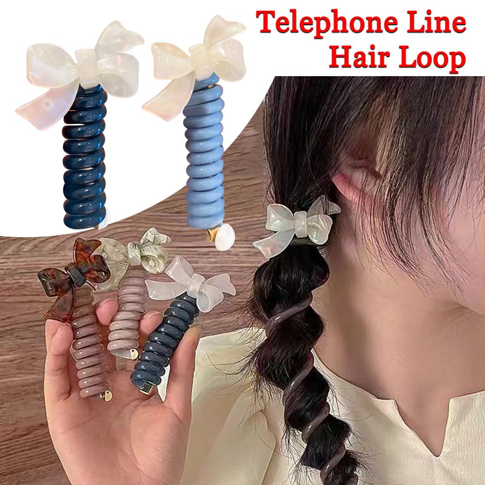 

Bow Knot Phone Line Hair Loop High Elastic Bubble Braid Headband Telephone Line Hair Loop Girls