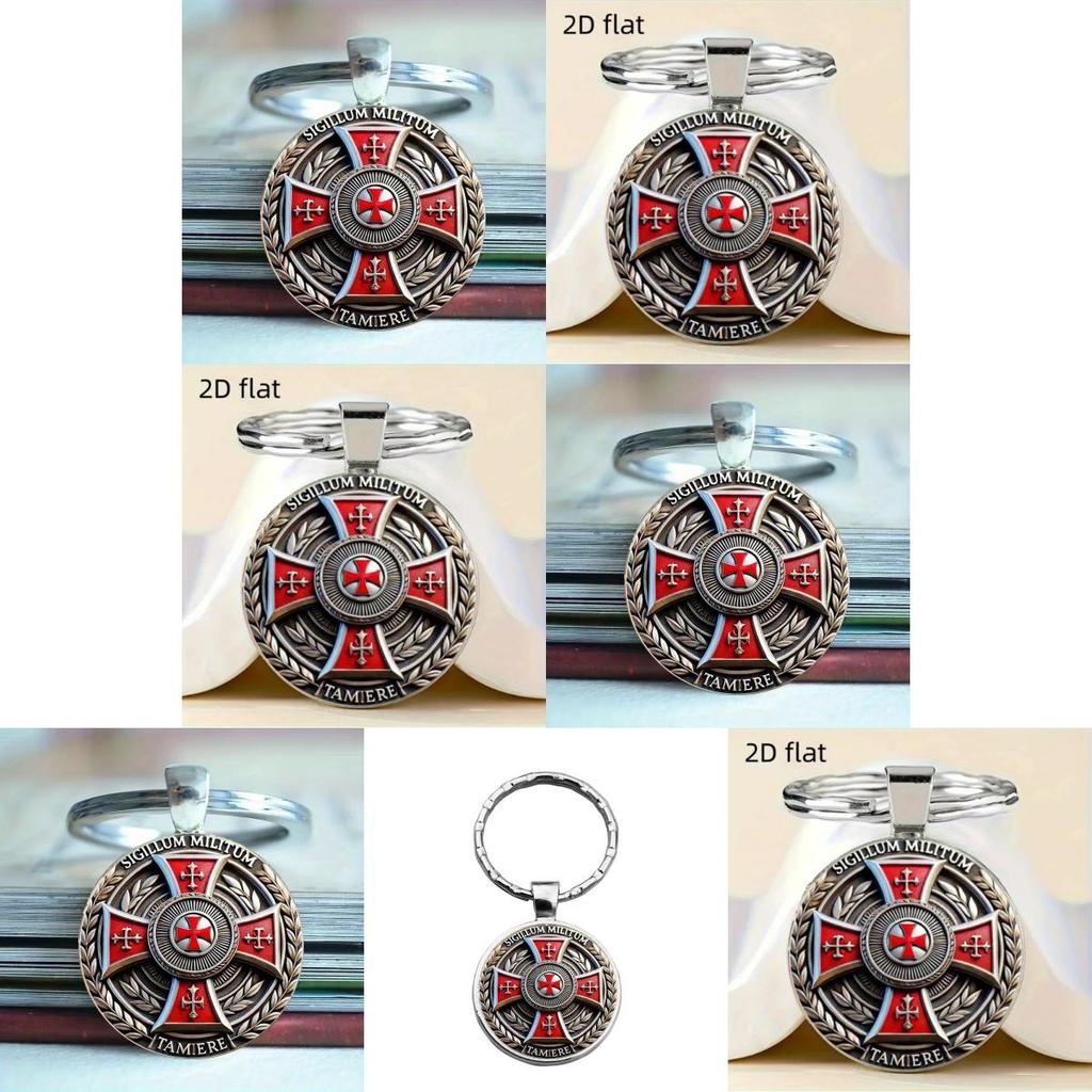 Red Cross Knight Vintage Round Alloy Key Holder For Party And Holiday Gifts
