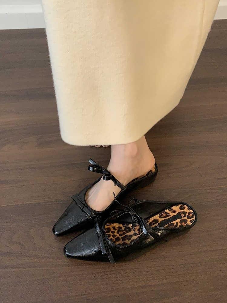 Trendy brand French bow Mary Jane half slippers women s shoes inner height increase spring and summer new bag head cool slippers single shoes women 35