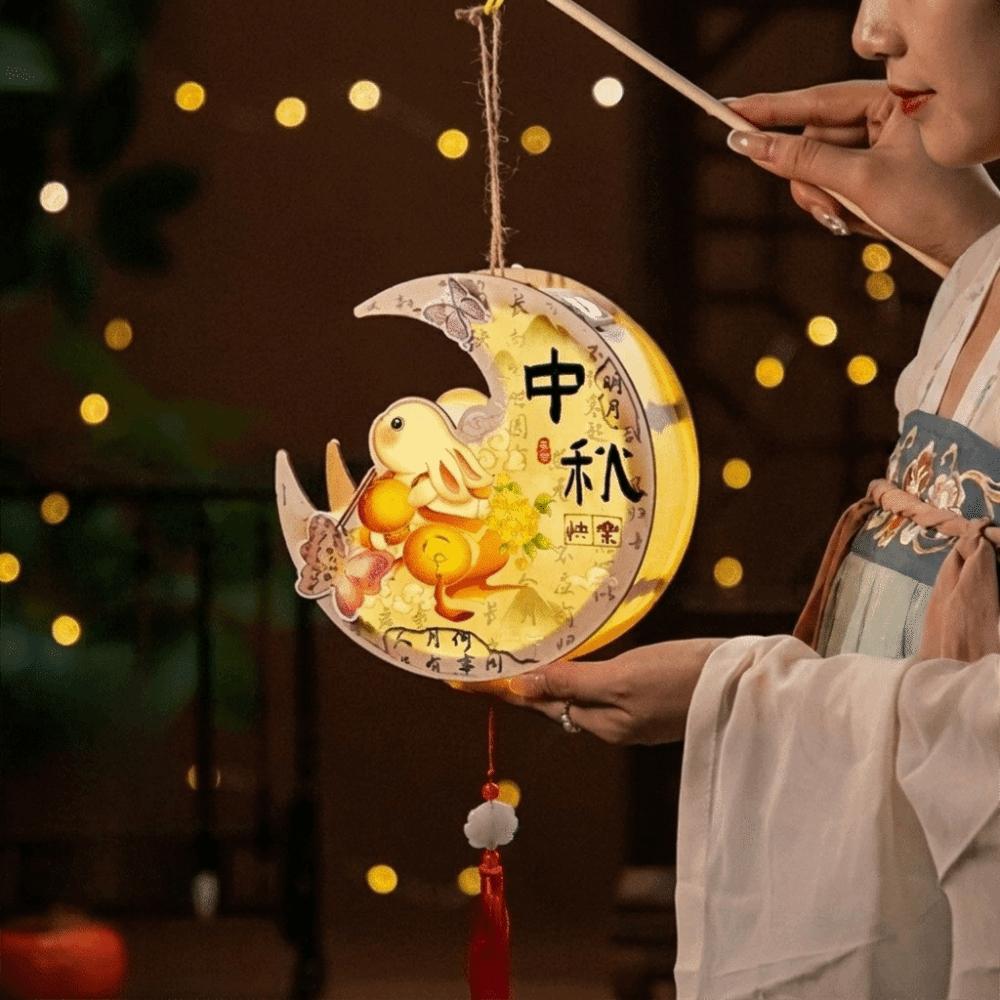 Glowing Rabbit Lanterns Wood Lantern DIY Material Package Mid-Autumn Festival