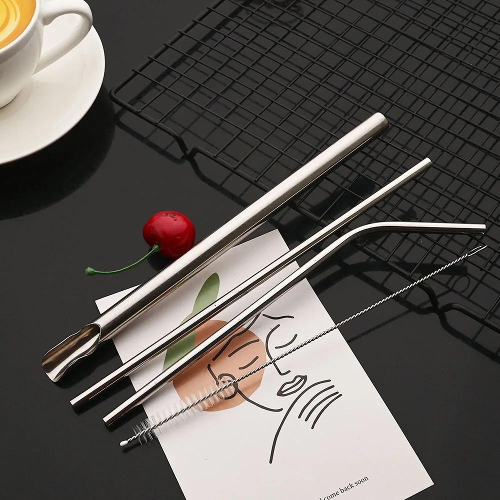 5Pcs Reusable Drinking Straw Set Wide Metal Straw Stainless Steel Straw Pearl Milkshake Bubble Tea Straw With Cleaner Brush