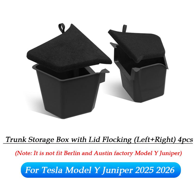 For Tesla Model Y Juniper 2025 Rear Trunk Side Storage Box Cargo Organizer TPE Bin Box Flocking Mat Partition Board Accessories