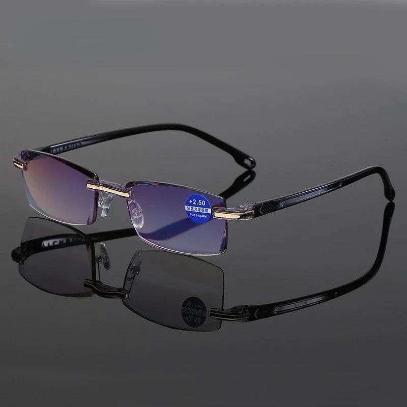 Frameless Square Reading Glasses for Women's Anti Blue Light Computer Eyeglasses Far Sight Presbyopia Reader Glasses Women