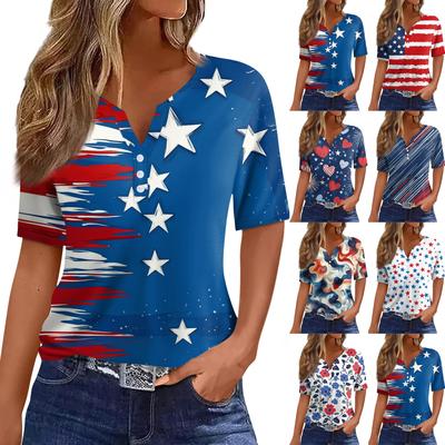 Mujer Camiseta Camiseta Estampado Botón Manga Corta Diario Fin de Semana Moda Básico Escote en V Regular Top