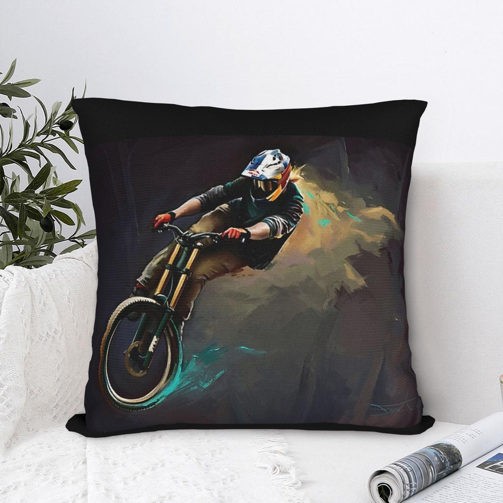 Cool Motocross Pillow Case, Dirt Bike Rider Cushion Cover, Extreme Sports Art Home Decor Throw Pillow Slipcover for Sofa Bedroom