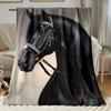 Majestic Black Horse Shiny Reins Flannel Blanket - Bed, Sofa, Office, Travel, Gift, Decoration, Chair, Comfortable Warmth