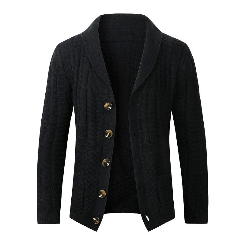 

Cross2022 Men s Autumn/Winter Cable Knit Cardigan, European & American Style, Solid Color, Lapel Knit Jacket 2XL чорний