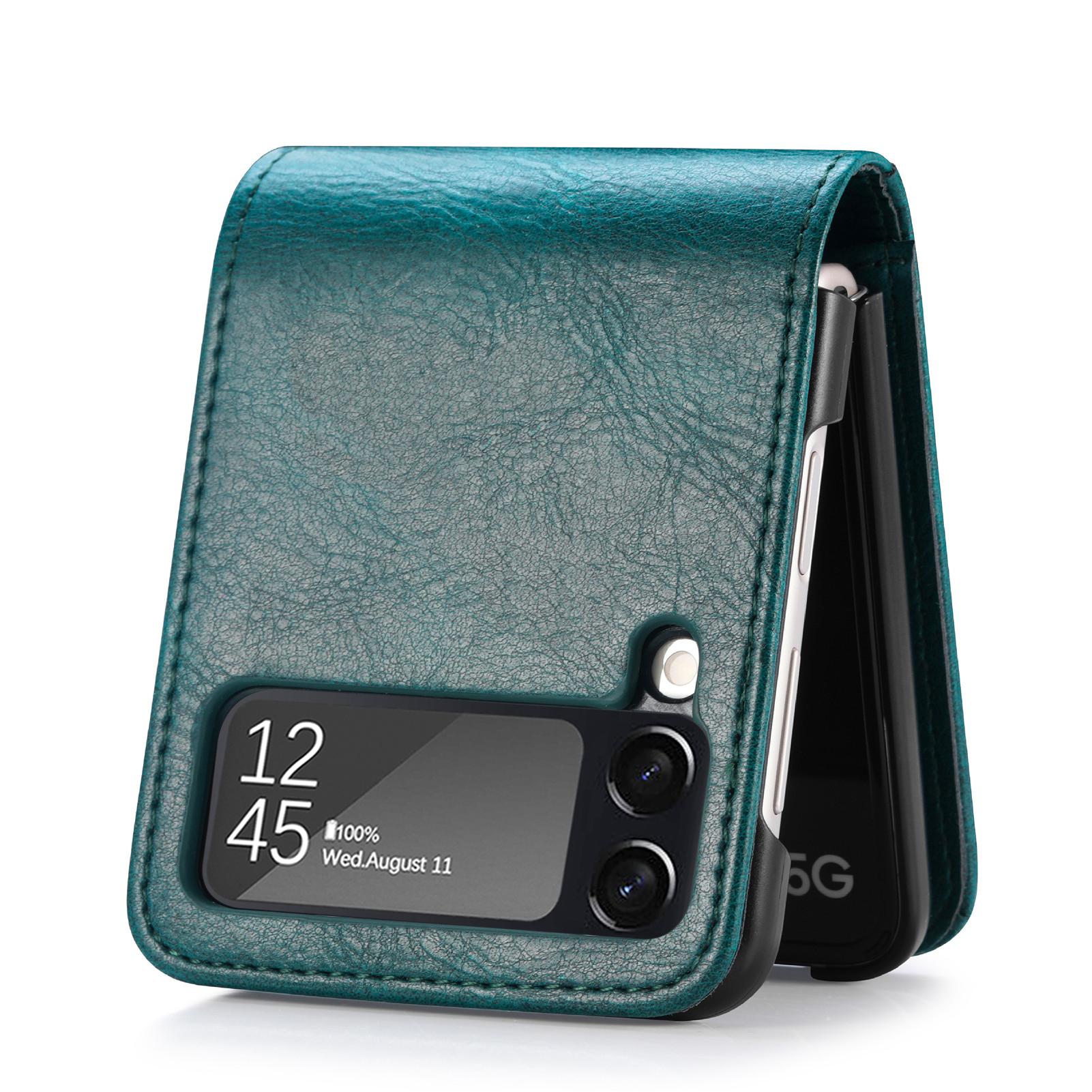 

Folding Leather Bag Case for Samsung Galaxy Z Flip4 5G Flip3 Flip 4 3 Flip5 Flip6 Flip2 Flip 5 6 2 Card Slot Phone Accessories for Galaxy Z Flip 4 зелёный