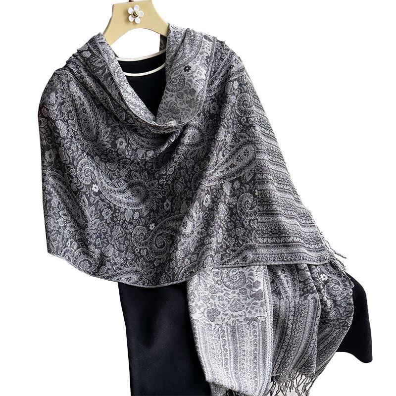 Cachemir Clássico Imitação Moda Versátil Jacquard Caju Franjado Cachecol Cachecol Longo Fino Estilo Étnico