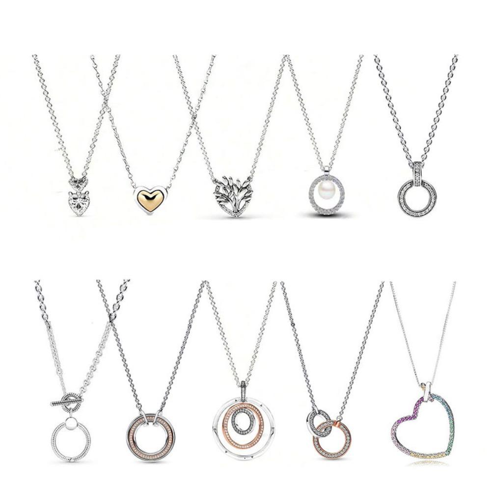 925 Silver Plated Double Ring Necklace Minimalist Collarbone Chain Dainty Layering Jewelry