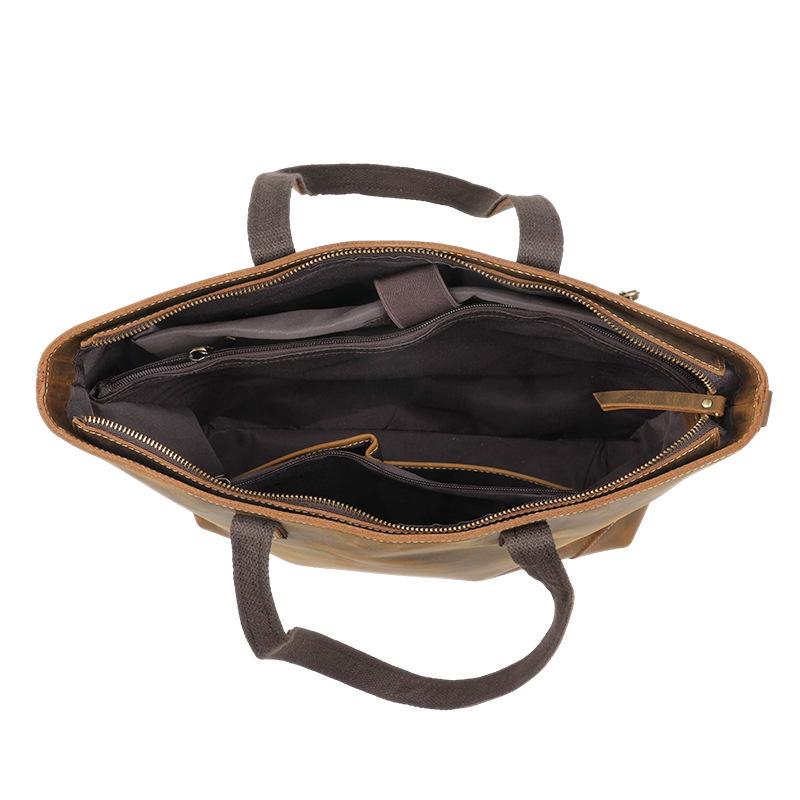 Vintage Unisex Crazy Horse Leather Tote Bag: Large Capacity, Fashionable Single Shoulder Cowhide Handbag