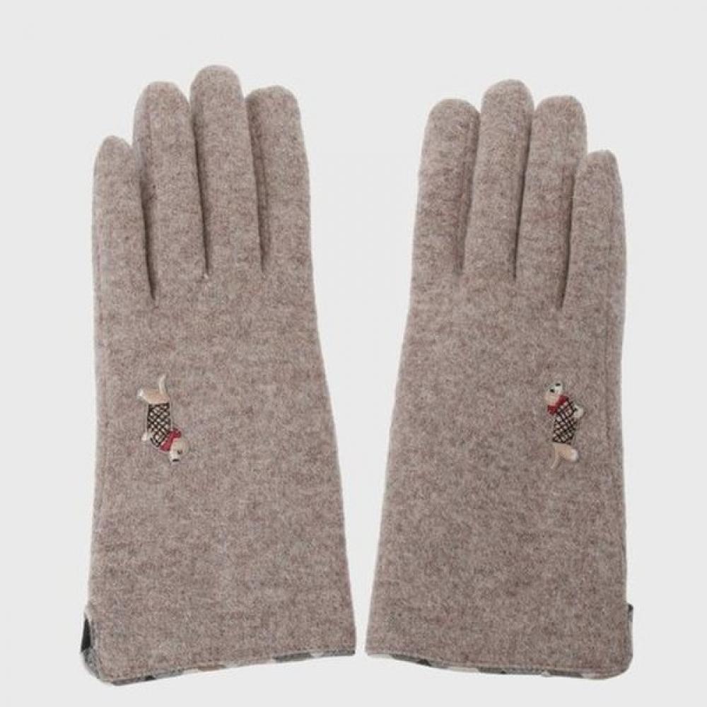 Daks Beige Wool Dachshund Embroidery Smartphone Touch Gloves Dcgv3f202i2 Single option