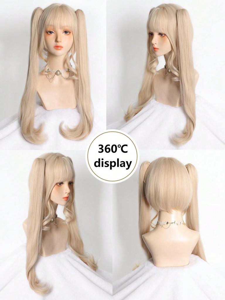 Short Straight Hair Ponytail Wig with Bangs for Women Anime Cosplay Costume Halloween Party Wig