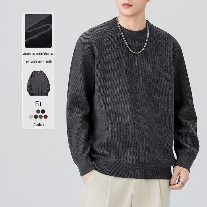 Shanggu Men’s High-End Loose Fashion Round Neck Sweater - Light Luxury and Versatile