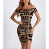 Popular Women's European and American Fashion Hip-hugging Slim-fit Printed One-shoulder Sexy Dress