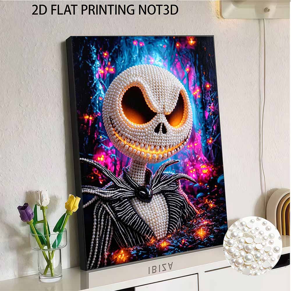 Frameless Pearl Bead Painting Kit Nightmare Skeleton Character Design DIY Handmade Craft Canvas for Home Wall Decor Gift Idea