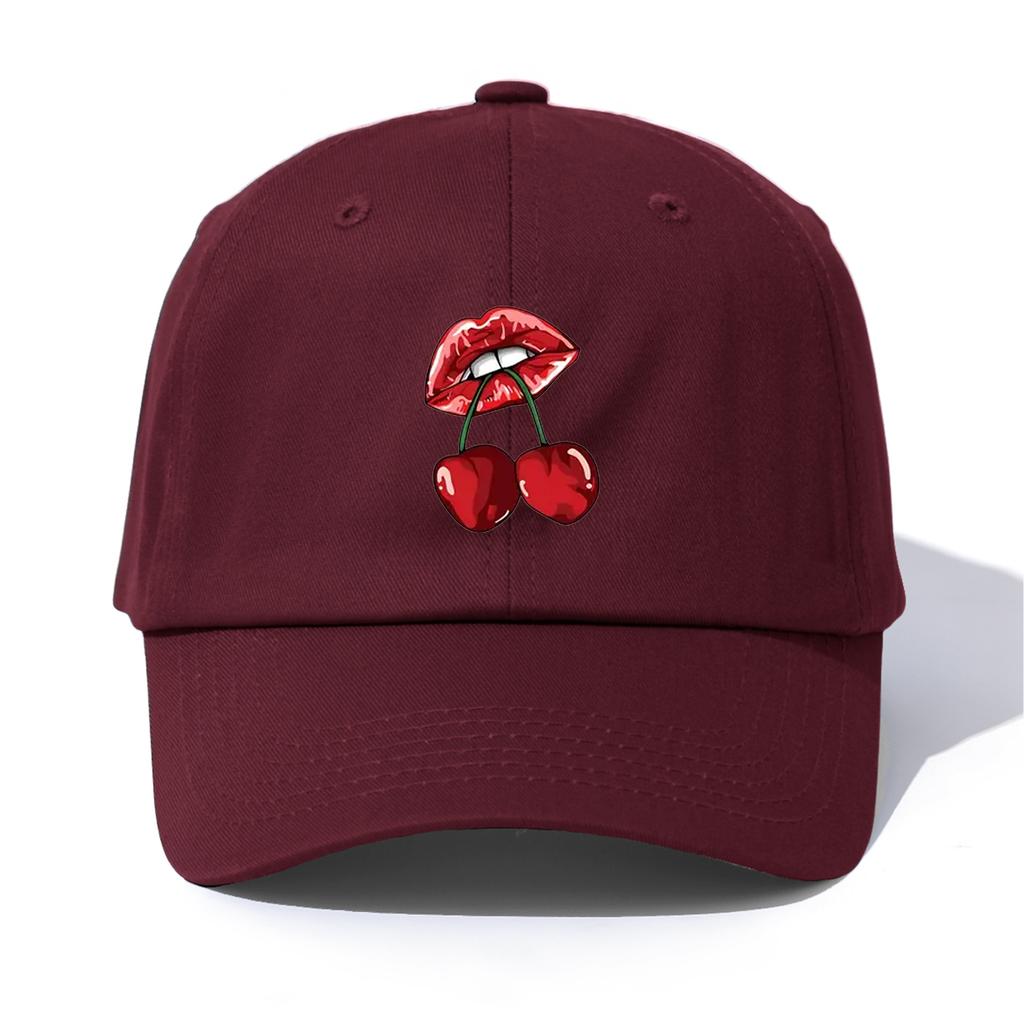 1pc LIP&CHERRY Print Baseball Cap for Adults, Minimalist Retro Style Casual Soft Adjustable Dad Hat, Perfect As Gift