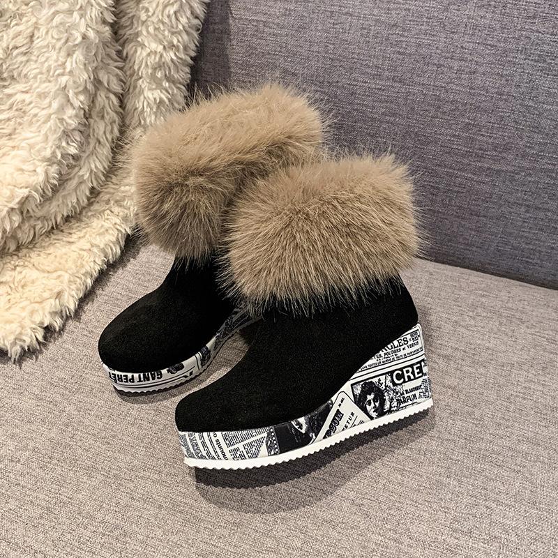 Fashion Furry Ankle Boots for Women Winter Comfortable Sports Leisure Cotton Shoes Wedges Thick Bottom Back Zipper Padded snow Botines