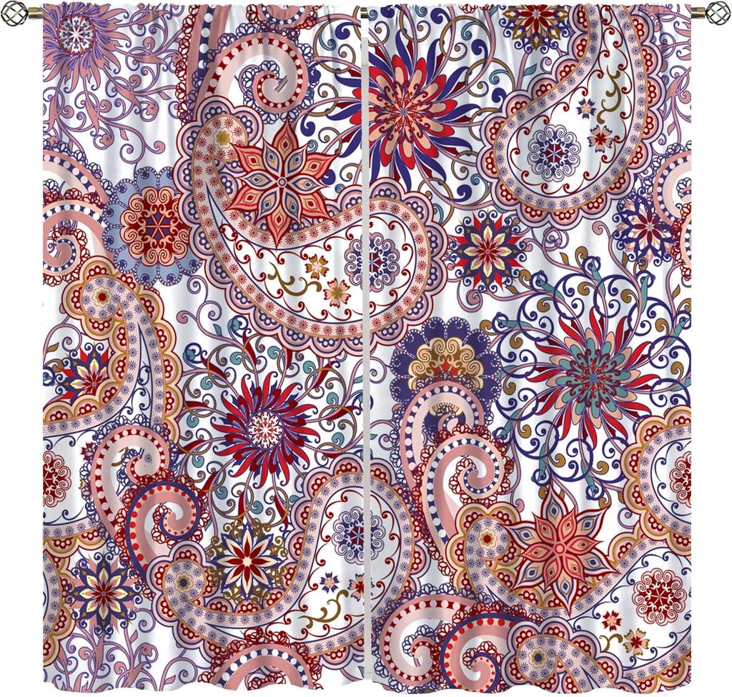 Bohemian Boho Floral Curtains Vintage Abstract Oil Painting Colourful Art Medieval Hippy Plant Flower Window Treatments Drapes Made Of Polyester