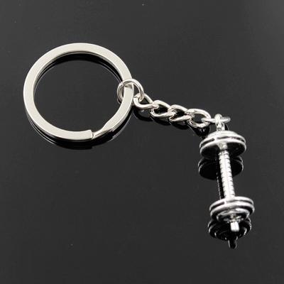 New Fashion Men 30mm Keychain DIY Metal Holder Chain Vintage Fitness Equipment Dumbbell 34x12x12mm Silver Color Pendant Gift