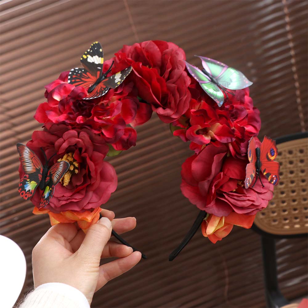Butterfly Headdress Flower Hairband Faux Floral Cosplay Fairy Headband  Women Girls