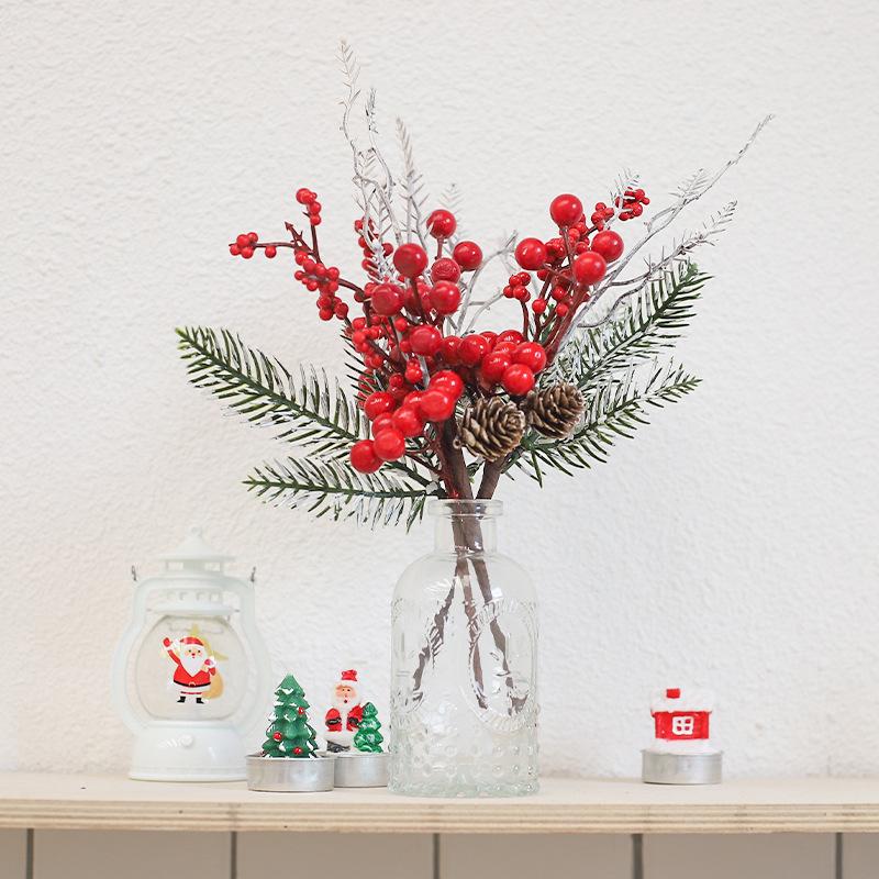 58cm Artificial White Berry Bouquet Christmas Decora Fake Plant for Home Decor Xmas Tree Navidad New Year 2025 Ornaments
